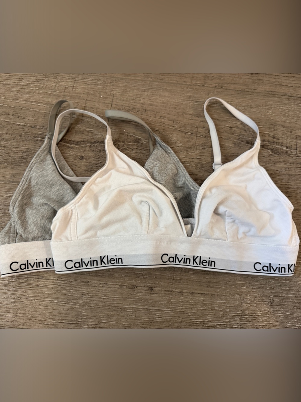 Calvin Klein White & Gray Cotton Logo Bralette Duo